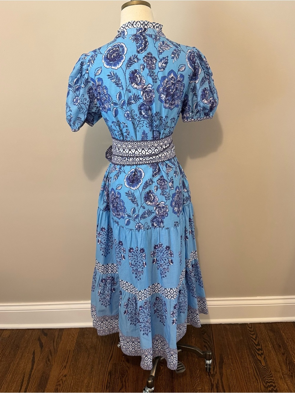 CELINA MOON Blue Floral Maxi Dress with Patterned Sash - Picture 12 of 15